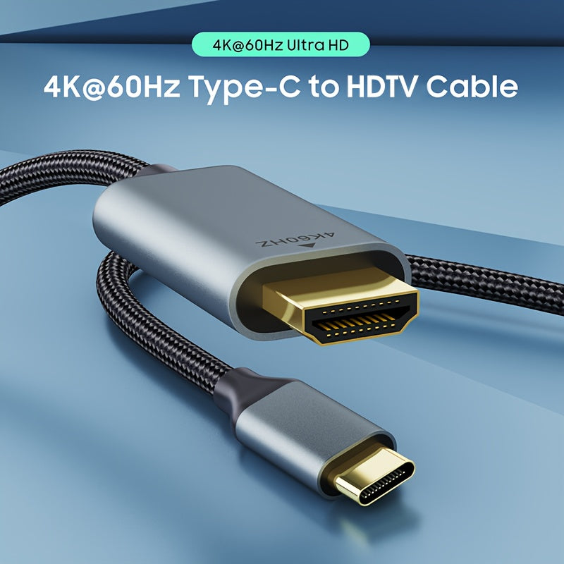 Vothoon 4K@60Hz USB-C to HDTV Cable for multiple devices, including MacBook, Galaxy, iPhone, and iPad. Thunderbolt 3/4 compatible, sleek design with branded connectors.