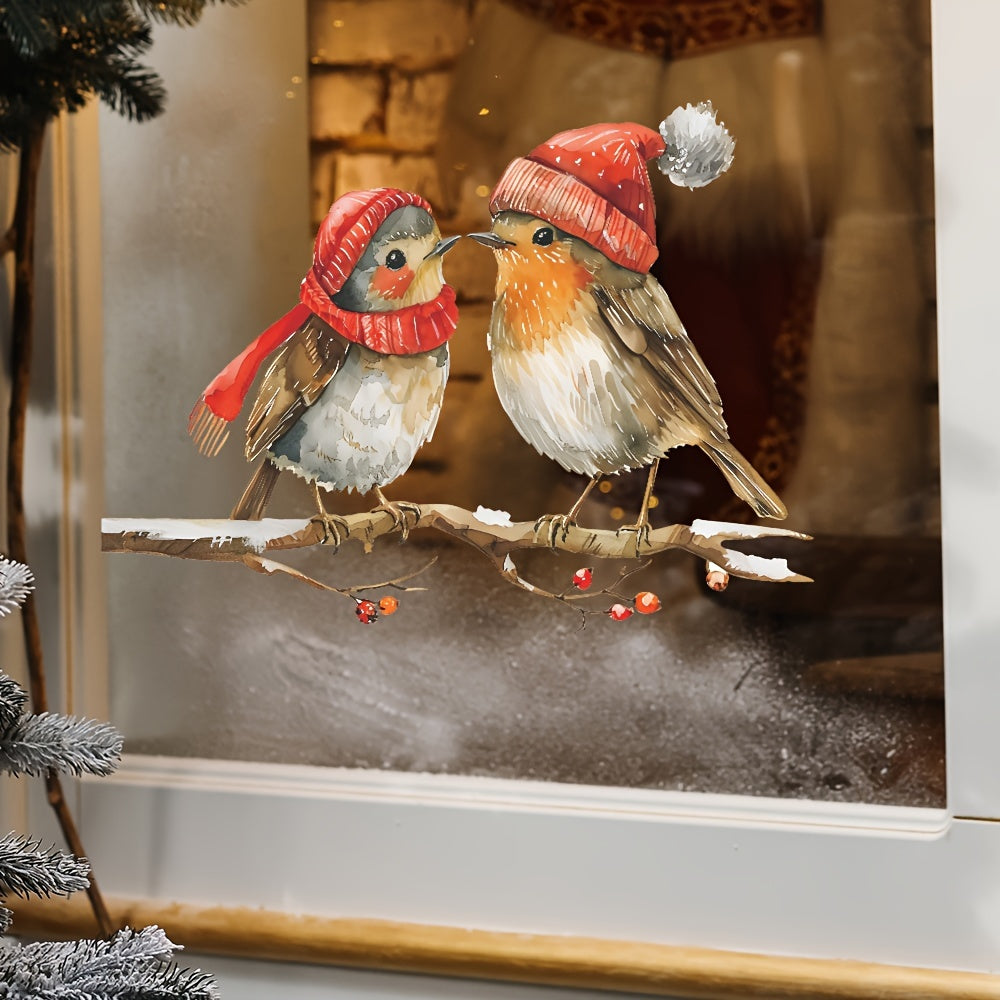 Decorative Art Deco Christmas Birds Window Decals featuring Red Berry Branches Glass Clings. These self-adhesive plastic stickers make the perfect festive home decoration. Each pack features single-use Santa Hat Bird motifs.