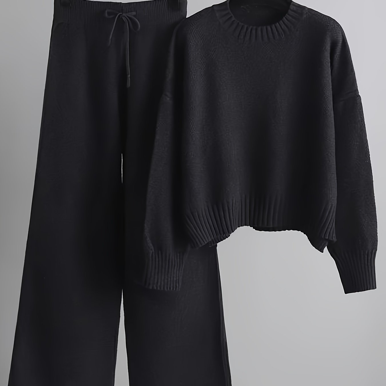 Fall/Winter Casual Knit Suit for Women with Loose Sweater and Wide Leg Pants