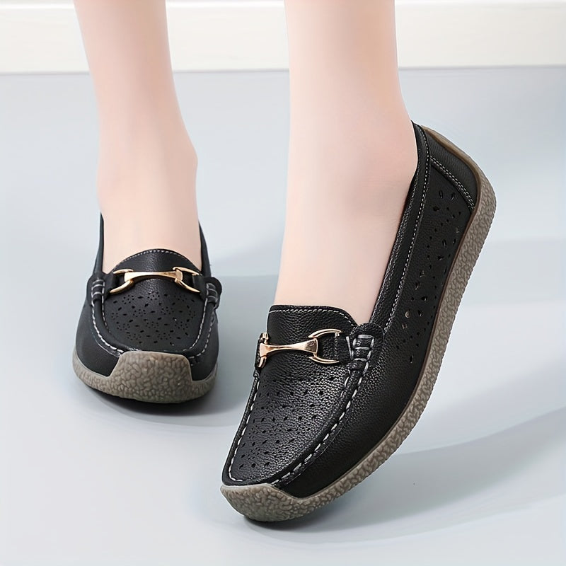 Women's Soft Platform Loafers, Casual Faux Leather Slip-on Flat Shoes for outdoor use.