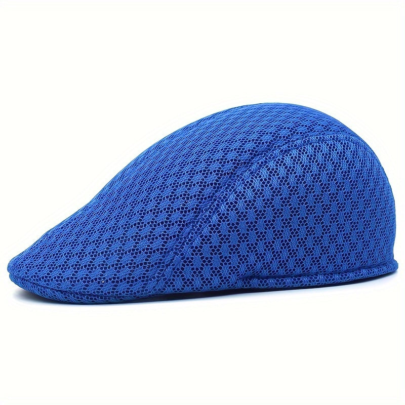 Breathable black mesh beret hat, adjustable for outdoor activities.