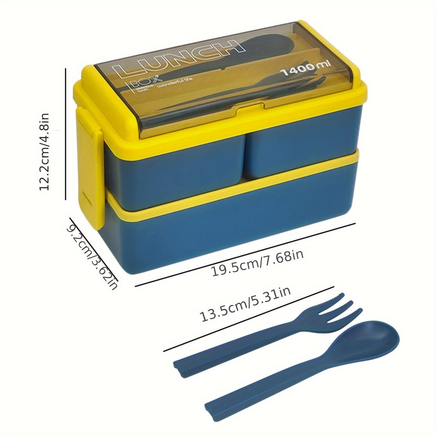 Double Layer Bento Lunch Box with Divider, Leak-proof, Microwave Safe, Made of PP Material, Ideal for Meal Prep - Available in Various Colors, 1400ml