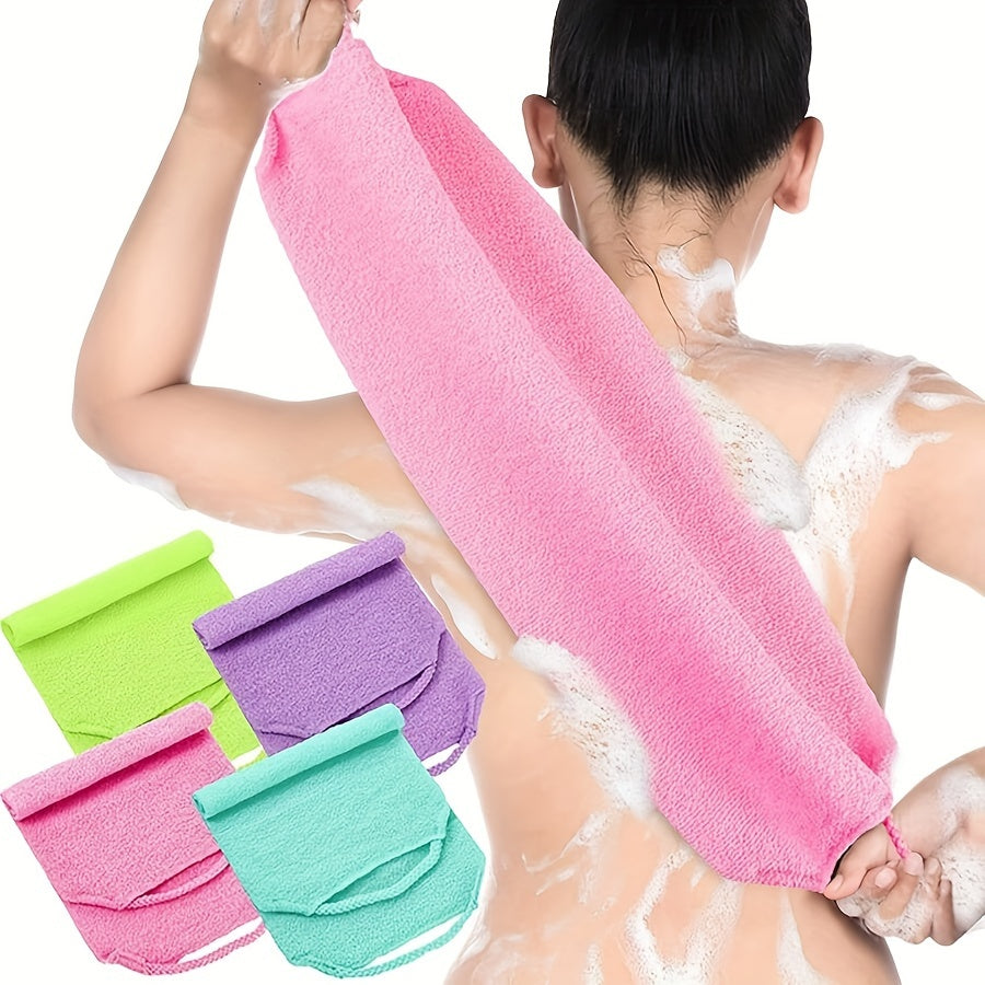 Exfoliating back scrubber towel with strong grip for deep clean and dead skin removal, fragrance-free.