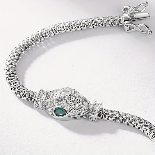 Snake Bracelet made of WES 925 Sterling Silver, Rhodium Plated for a Hip Hop Luxury Style adorned with Synthetic Zirconia Stones. This Animal Theme Jewelry is perfect for Daily and Party Wear in All Seasons.