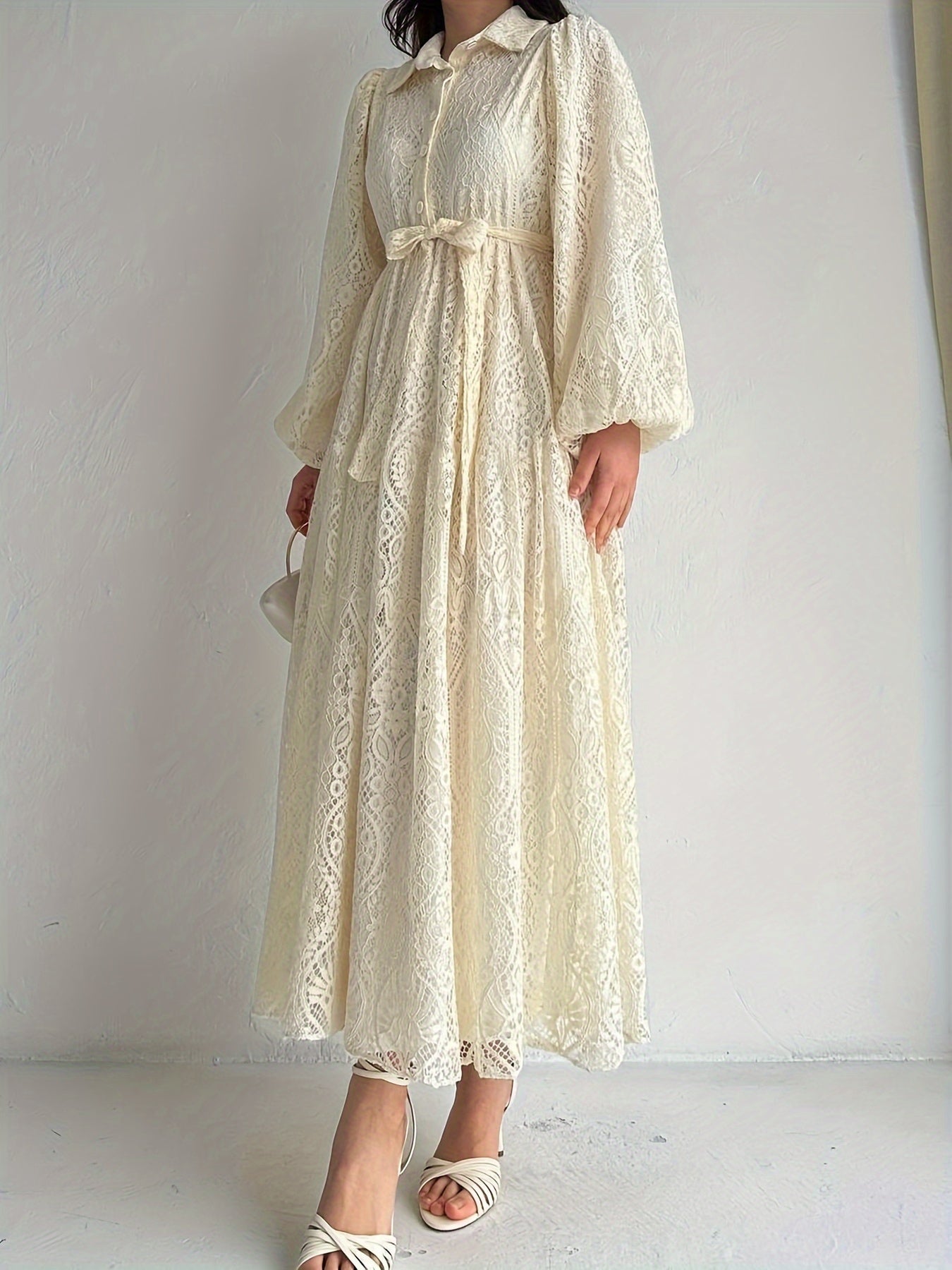 Middle Eastern Muslim Lace Collar Robe Dress for Women