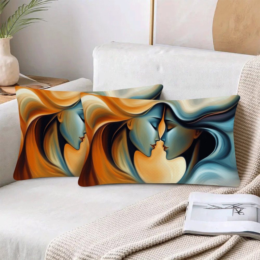 Abstract Love Embrace Square Cushion Covers - Set of 2, 50.8x30.48cm, Suitable for Home and Outdoor Use, Easy to Clean with Zip Closure, Machine Washable (Pillow Insert Not Included)