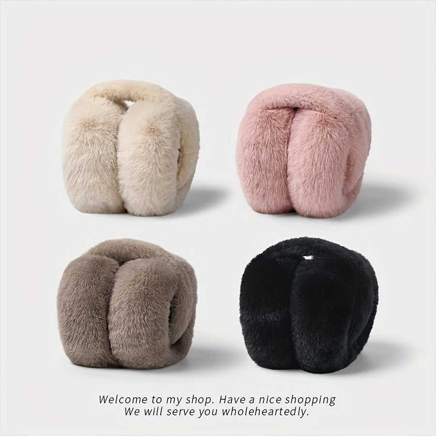 Warm and Adorable Plush Earmuffs for Women - Cozy Winter Ear Covers, Stretchy Fit, Easy to Hand-Wash Polyester Material