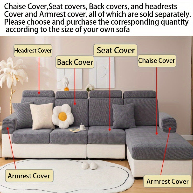 Modern polar fleece jacquard sofa slipcover with elastic band for a fitted look. Machine washable and pet-friendly. Fits sectional, armchair, loveseat, 3-seater, and 4-seater sofas. Includes armrest covers. Great Christmas gift idea.