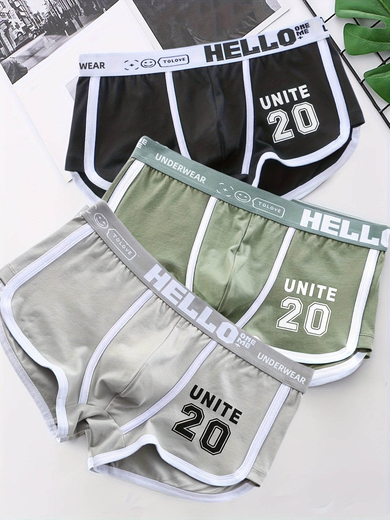 Men's casual cotton boxers briefs, mid-waist underwear.