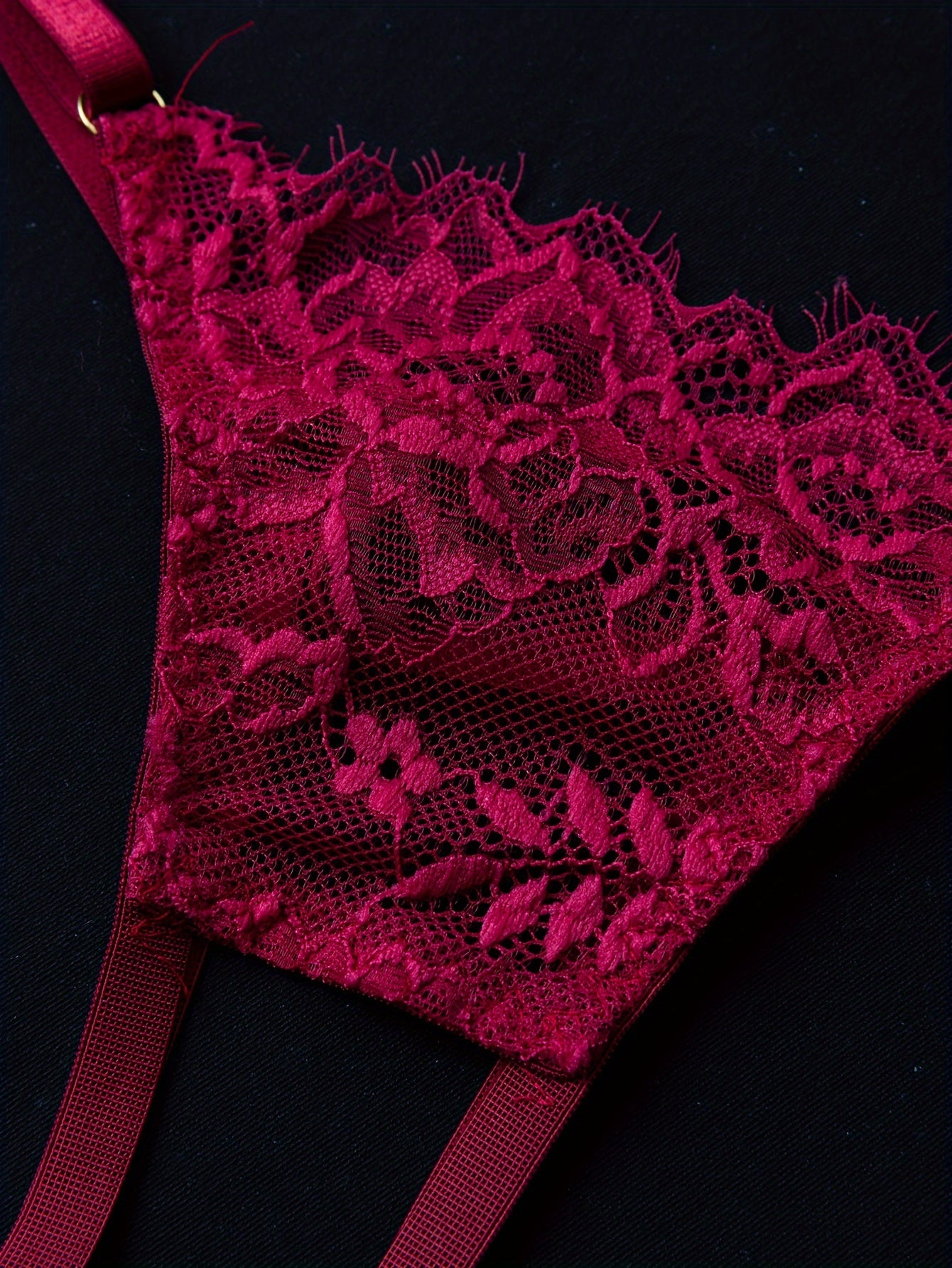 Red lace lingerie set with hollowed out model cup design