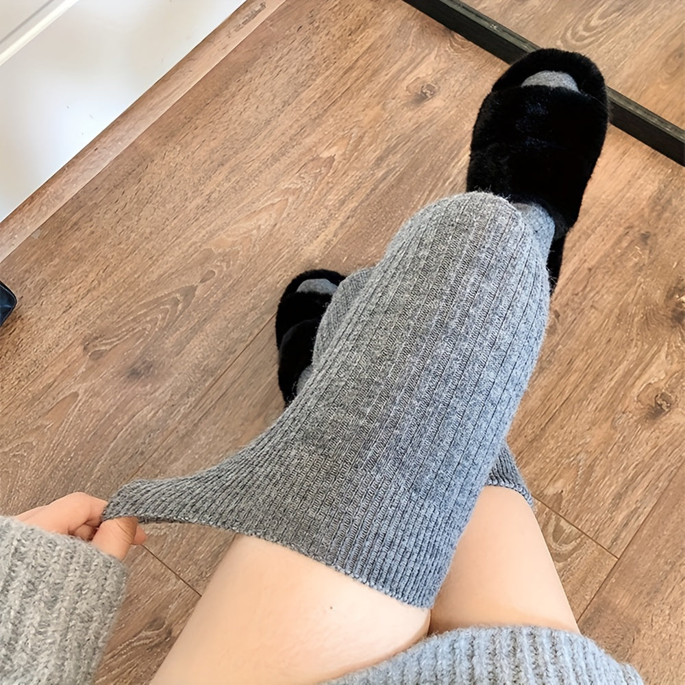 Cozy Ribbed Thigh High Socks for Women, Warm Over-The-Knee Stockings