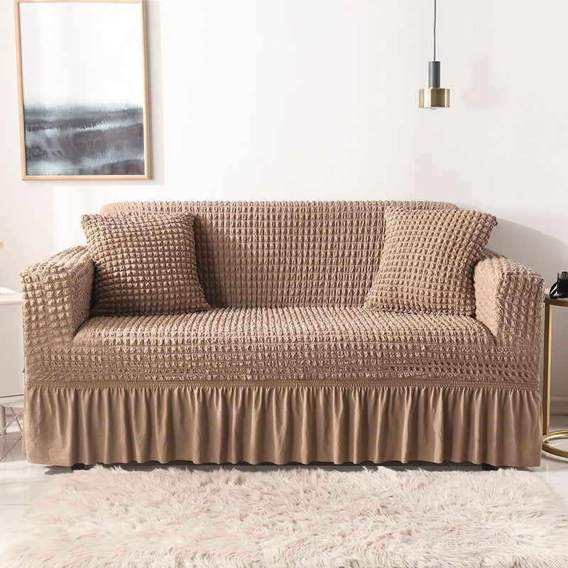 Stretch sofa slipcover with skirt, washable and durable, universal fit.