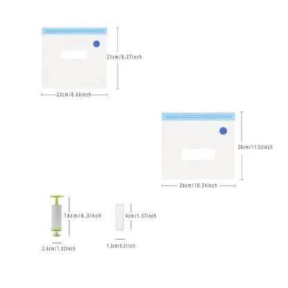 A complete food preservation solution with vacuum bag, pump, sealer clips, and zipper lock. This versatile set includes a hand-drawn vacuum bag with food grade material, perfect for storing and dispensing food. Easily reusable for all your kitchen needs.