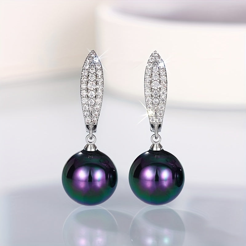 These stunning imitation pearl earrings are adorned with delicate micro-paved zirconia, adding an elegant touch. Ideal for weddings, parties, anniversaries, or as a thoughtful gift for any occasion.