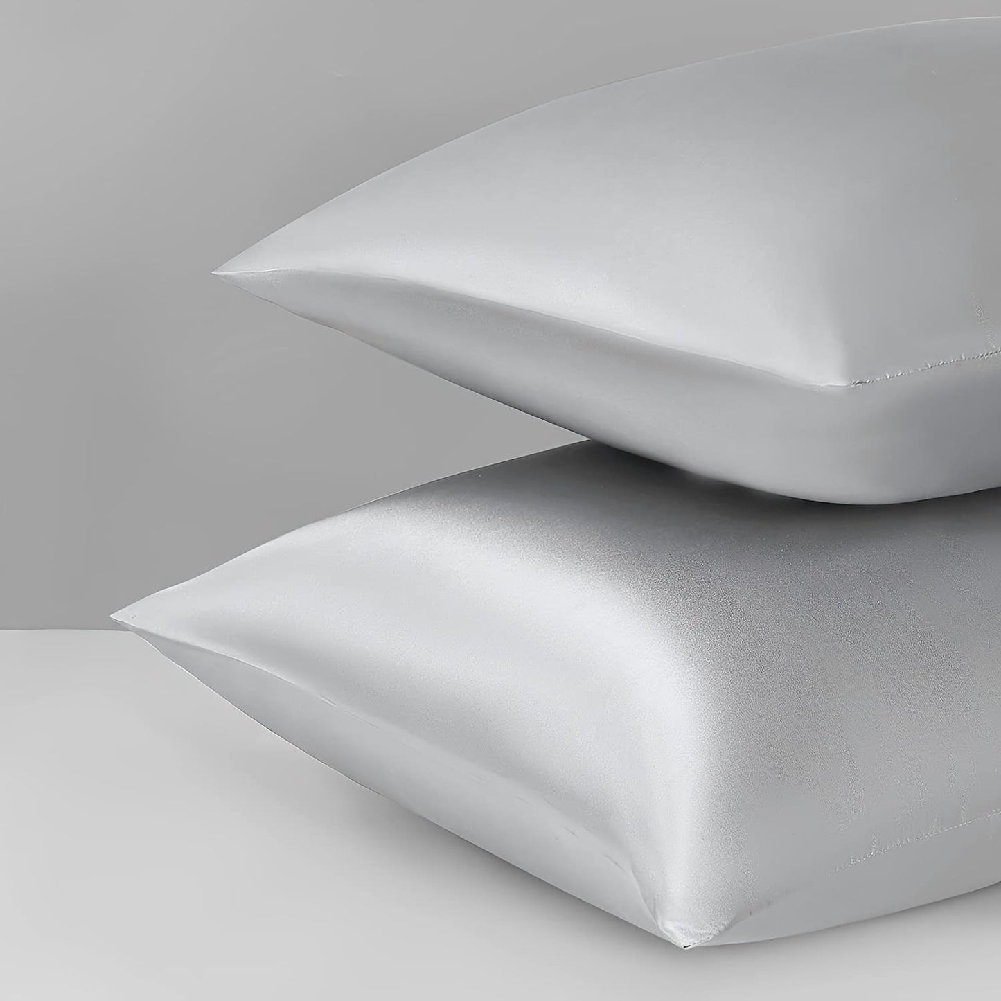 Pair of 2 Satin Pillow Protectors, Hypoallergenic and Soft Silk-Like Feel, Resistant to Wrinkles, Machine Washable, Made of Polyester with 80-85g Fabric Weight, No-Pilling Technology