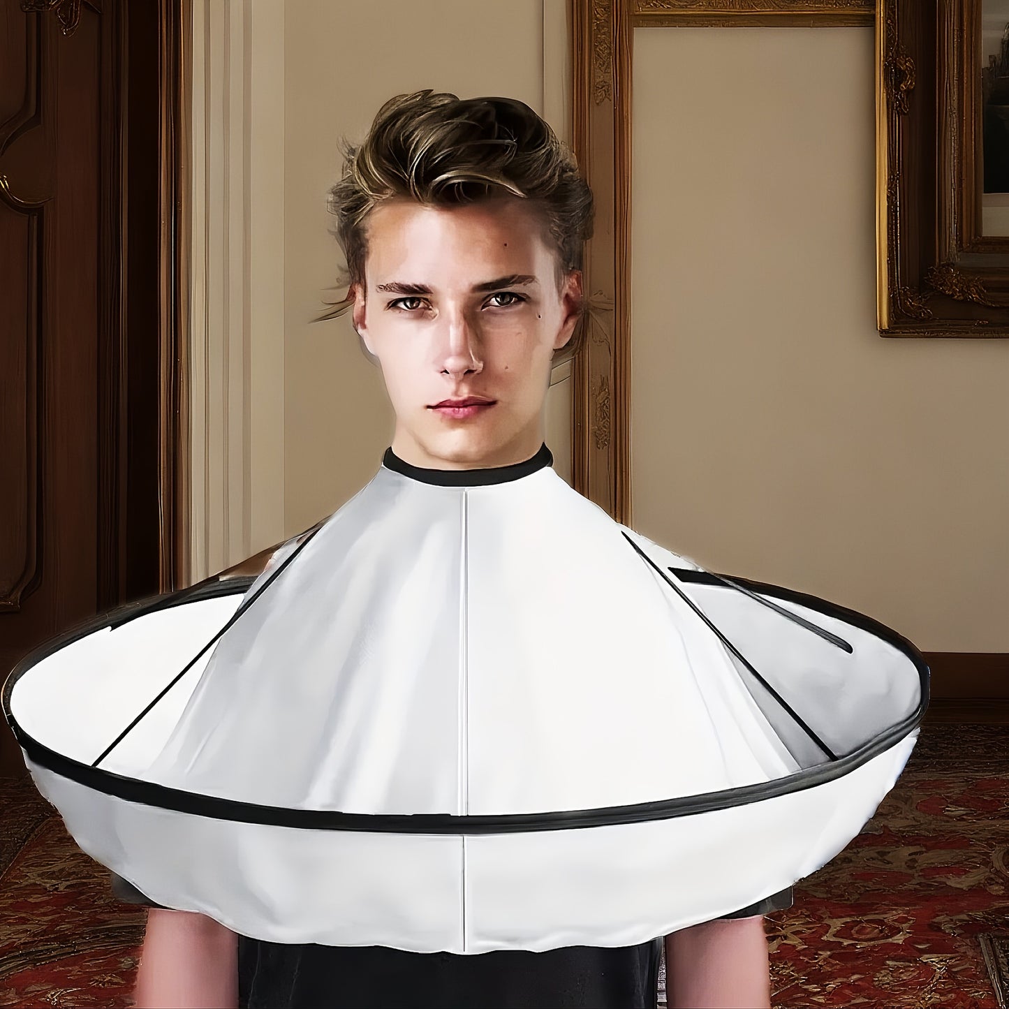 Haircut cape for professionals, waterproof and non-stick for salon and home use.