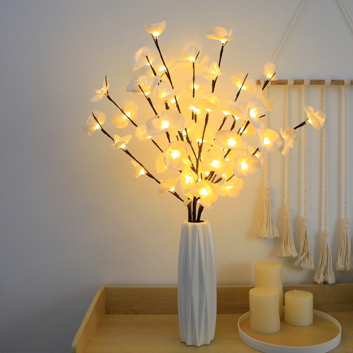 White Phalaenopsis LED light tree, battery-operated, suitable for various occasions and indoor decorating.