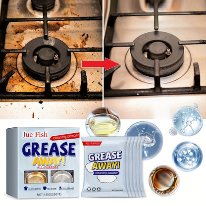 Eliminate Fish Grease with Jue Fish Grease Away! Versatile Cleaning Powder: Strong Kitchen Cleaner for Removing Grease from Surfaces, Oven Racks, and Beyond