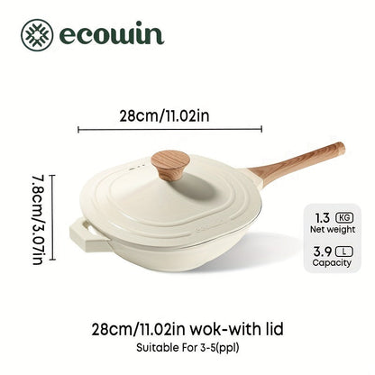 The Ecowin Aluminum Braiser with Lid is a versatile 28cm/11inch Tagine pan that features a non-stick ceramic coating for easy cleaning. This durable pan is compatible with various stoves, making it a convenient and practical addition to any kitchen.