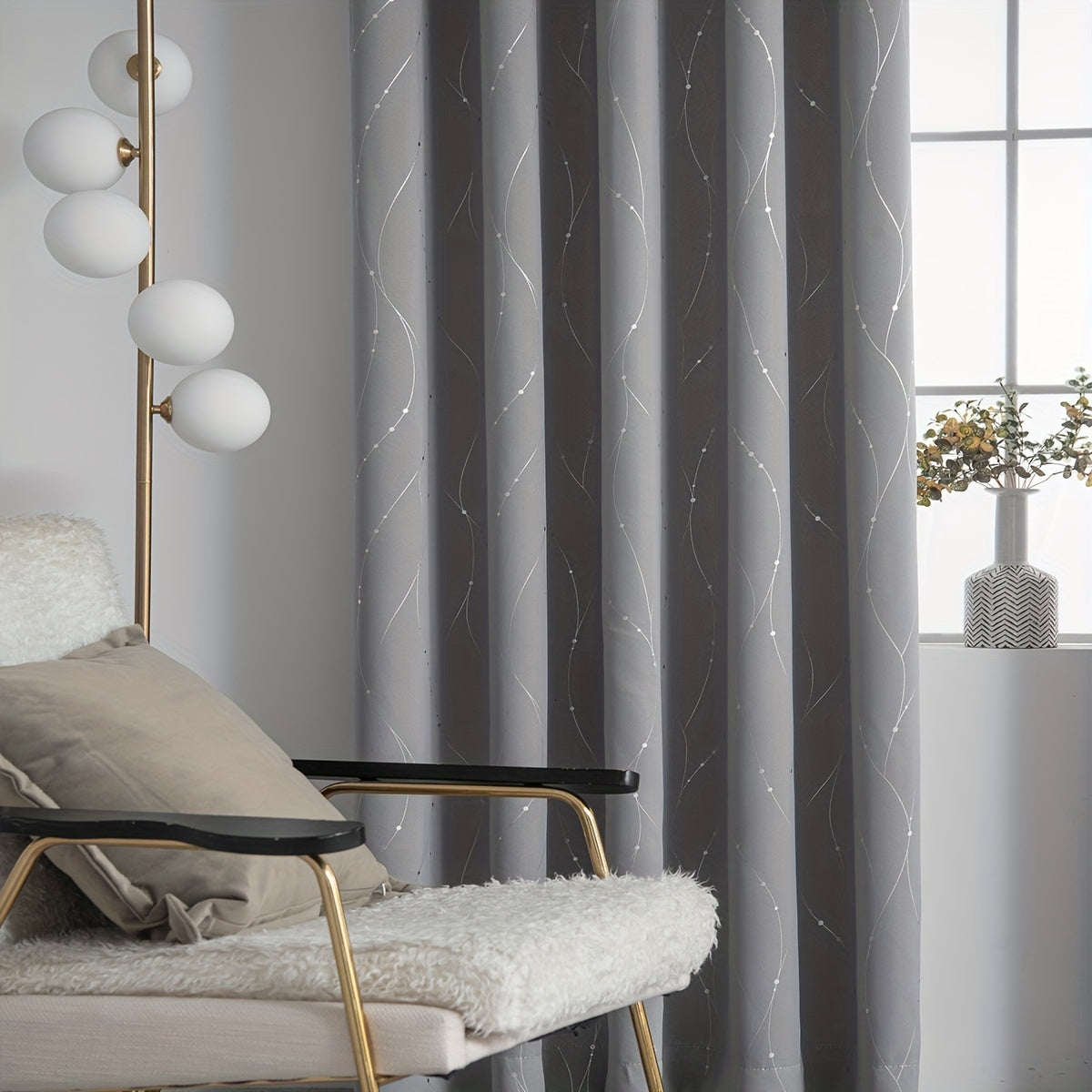 Elegant Silvery Wave Line Pattern Blackout Curtain perfect for any room in your home - living room, bedroom, kitchen, bathroom. Enhance your home decor with this stylish addition.