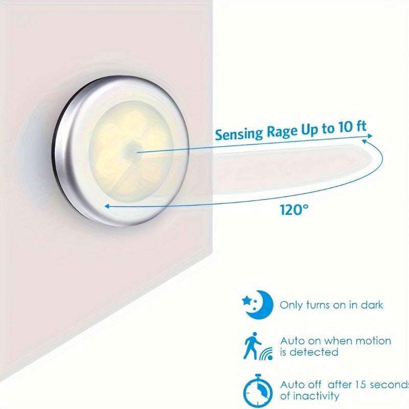 Motion Sensor Puck Lights in sets of 3, 6, 9, or 12, battery-powered LED lights for various areas of the home.