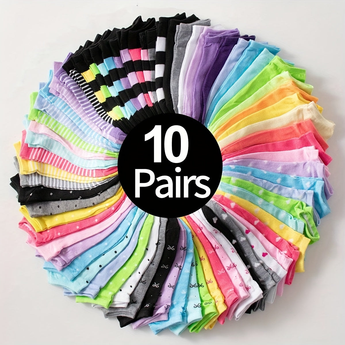 10 pairs of soft and comfy candy color ankle socks, perfect for gifting. Ideal for women's stockings and hosiery.