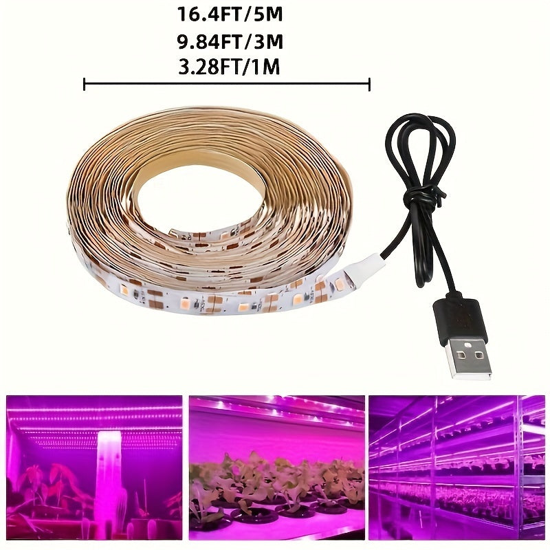 Fitolampy Full Spectrum LED Grow Light Strip emits pink light ideal for indoor and greenhouse plant growth, with 60 Lumens/m and USB powered.