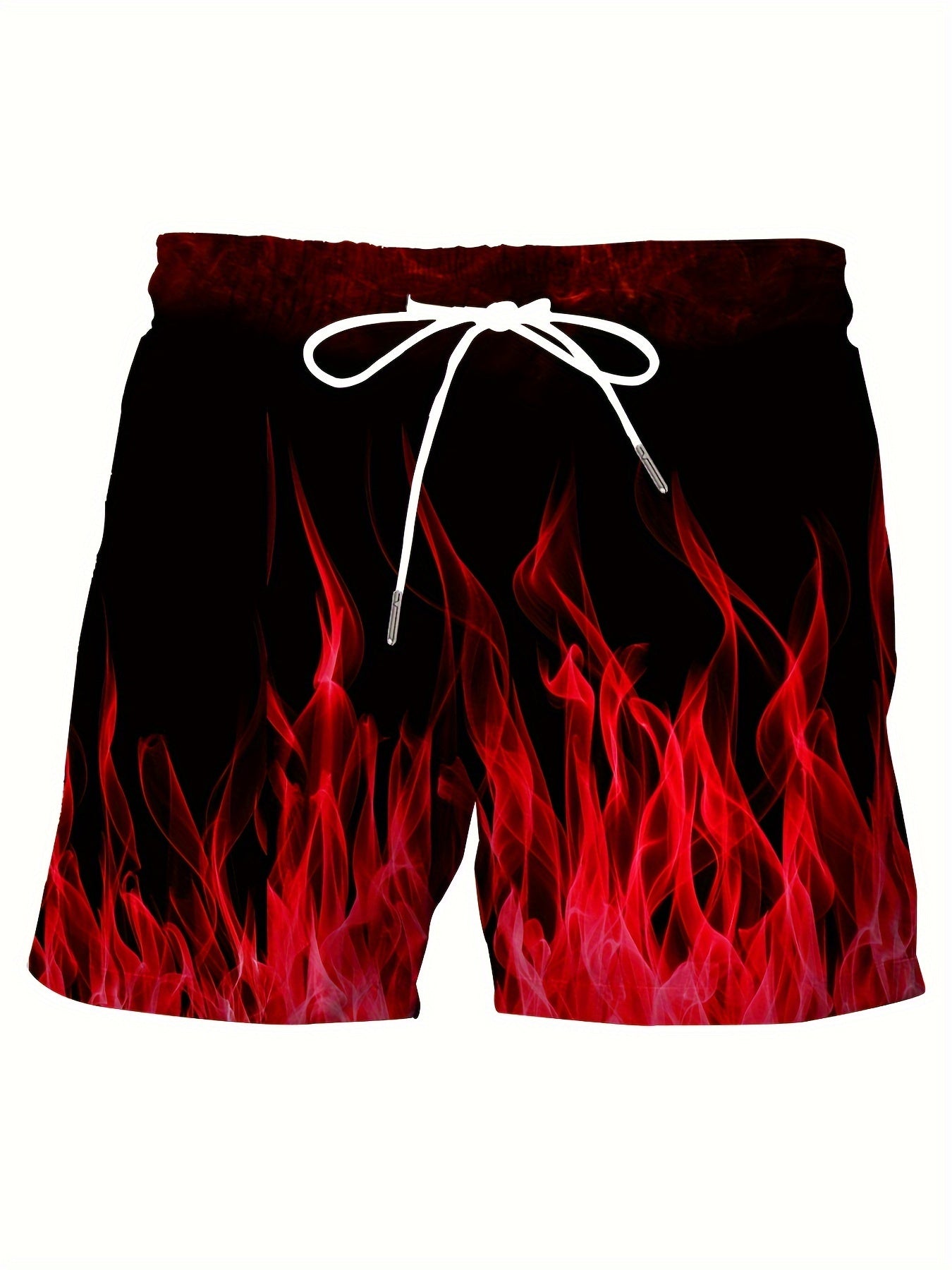 Men's plus size gradient flame print beach shorts with drawstring waistband, perfect for summer.