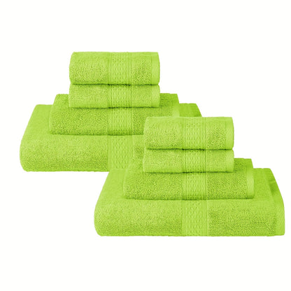 8-piece set of solid color towels, including 2 bath towels, 2 hand towels, and 4 washcloths. Soft, absorbent, and ideal for bathroom use.