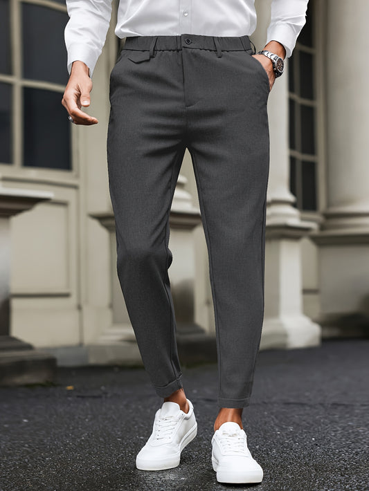 1pc Men's Elastic Waist Casual Pants, suitable for all seasons, perfect for business fashion commute, straight leg.