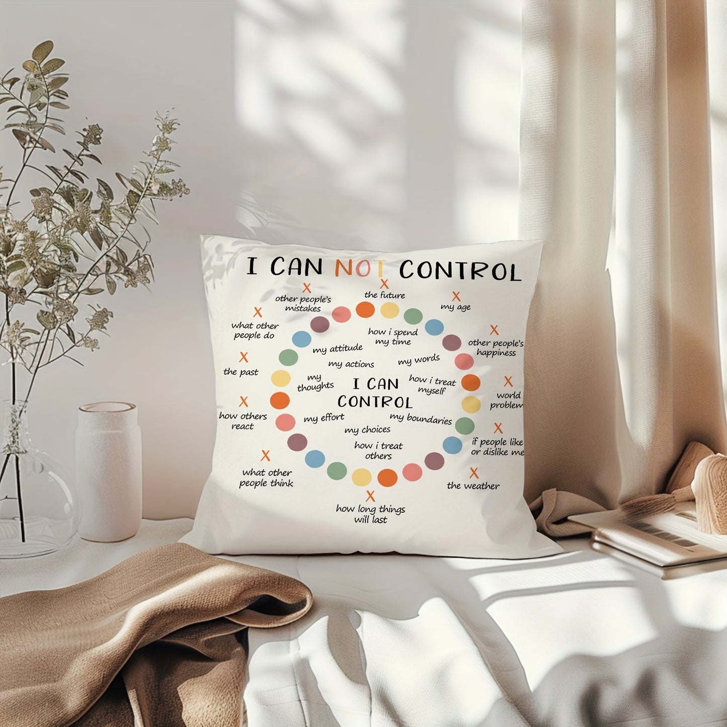 Emotional throw pillow cover, self-motivation gifts for friends, emotional regulation decor, sizes 29.97cm*50.04cm and 44.96cm*44.96cm, ideal for home decorations in living spaces, without pillow insert.