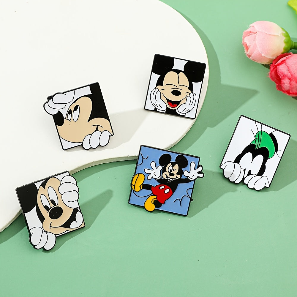 Set of 6 enamel brooch pins featuring adorable animal shapes such as Mickey Mouse and friends. Made of high-quality alloy metal, these cute and minimalist badges are perfect for adding a fun touch to your clothing and backpack.