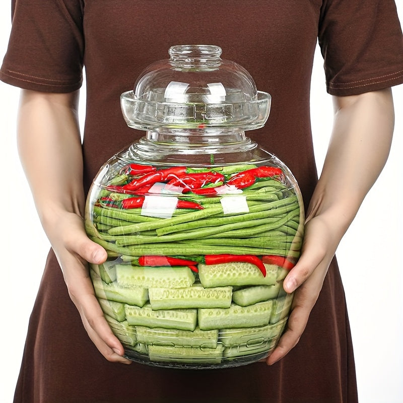 Airtight glass jar for fermenting, canning, and storing food.