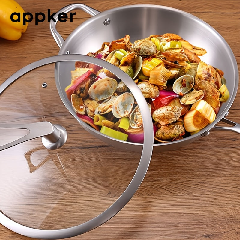 Appker Stainless Steel Frying Pan - 1 piece, Non-Stick, Dishwasher Safe, Compatible with Gas Stove & Induction Cooker, Perfect for Cooking Steak & Vegetables, Essential Kitchen Tool