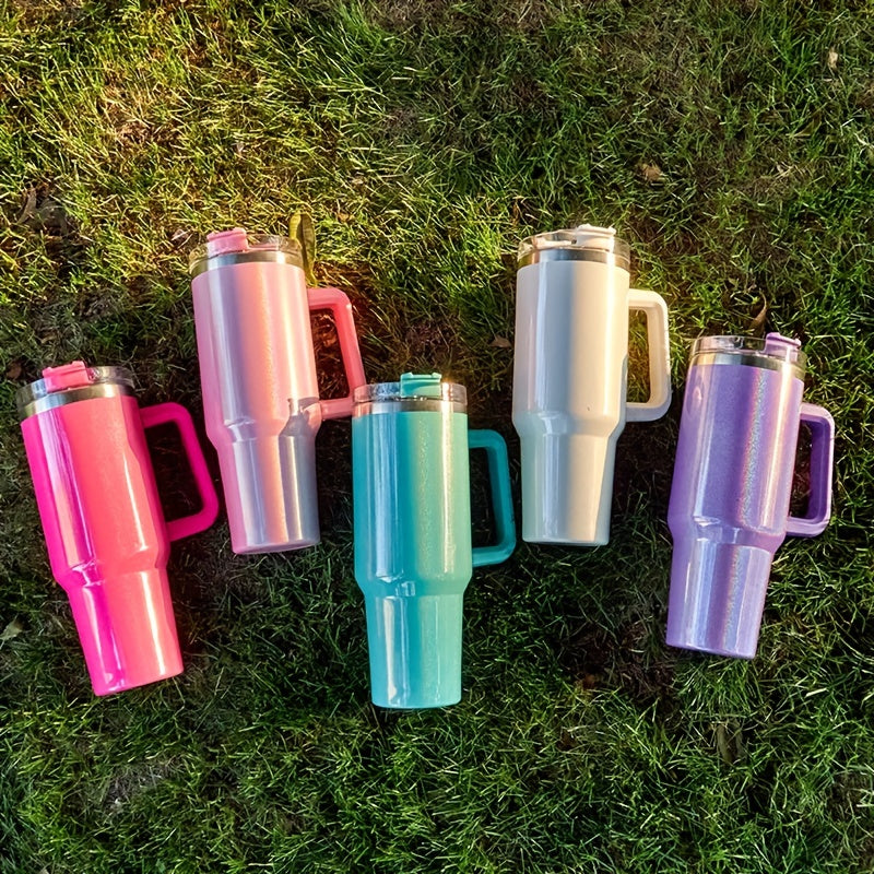 Sakura Train 40 oz portable rainbow gradient car tumbler with handle and straw, insulated stainless steel cup, leakproof sports water bottle, ideal for Christmas, birthdays, Father's Day and Mother's Day gifts.