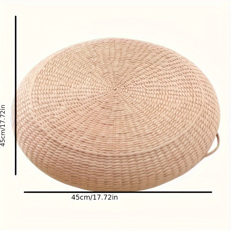 Thick Handwoven Round Tatami Mat, Wooden Color, No Electricity Needed, Suitable for Living Room Furniture, Floor Cushion, 41.91 cm Diameter