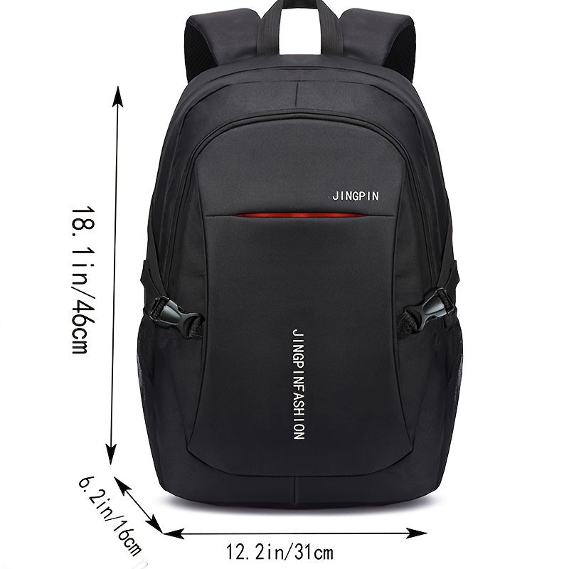 Compact men's nylon backpack for work and university with large capacity, durable and spacious design in fashionable casual style, no USB cable included.