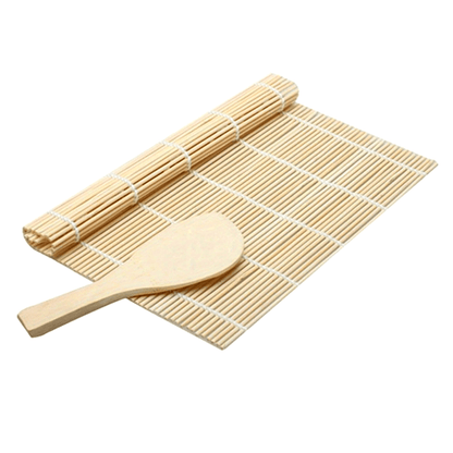 Bamboo Sushi Making Kit: includes rolling mat and rice paddle, safe for food, perfect for home sushi preparation.