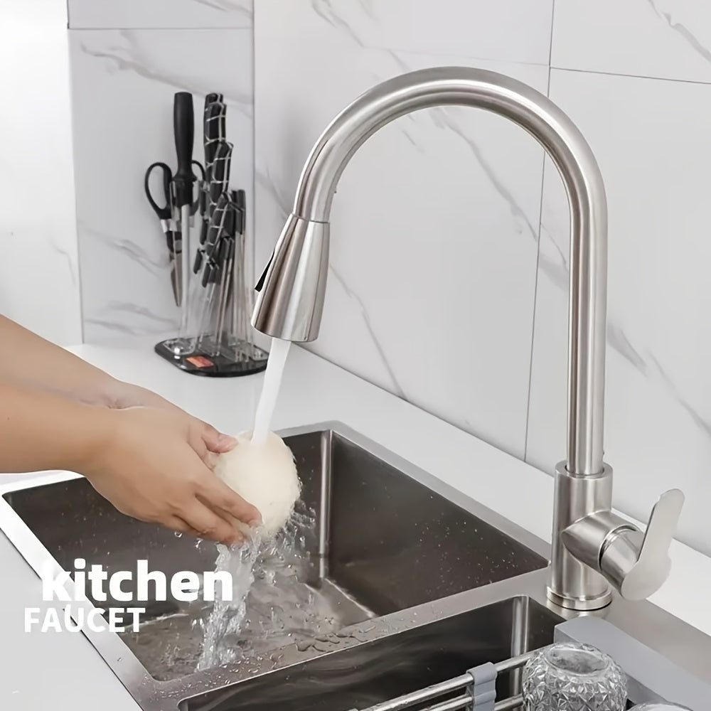 360° Rotating Kitchen Faucet with Hot & Cold Water Sprayer - Easy Install for RVs, Campers & Travel Trailers - Silvery Brushed Finish