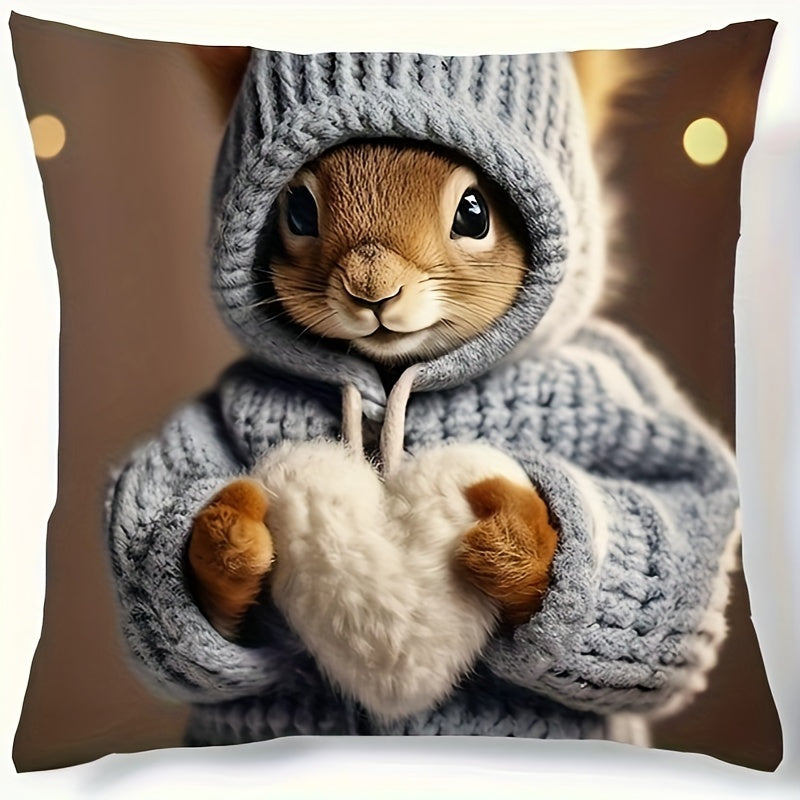 Cute squirrel print pillowcase for home, car, or holiday decorations (pillow core not included).