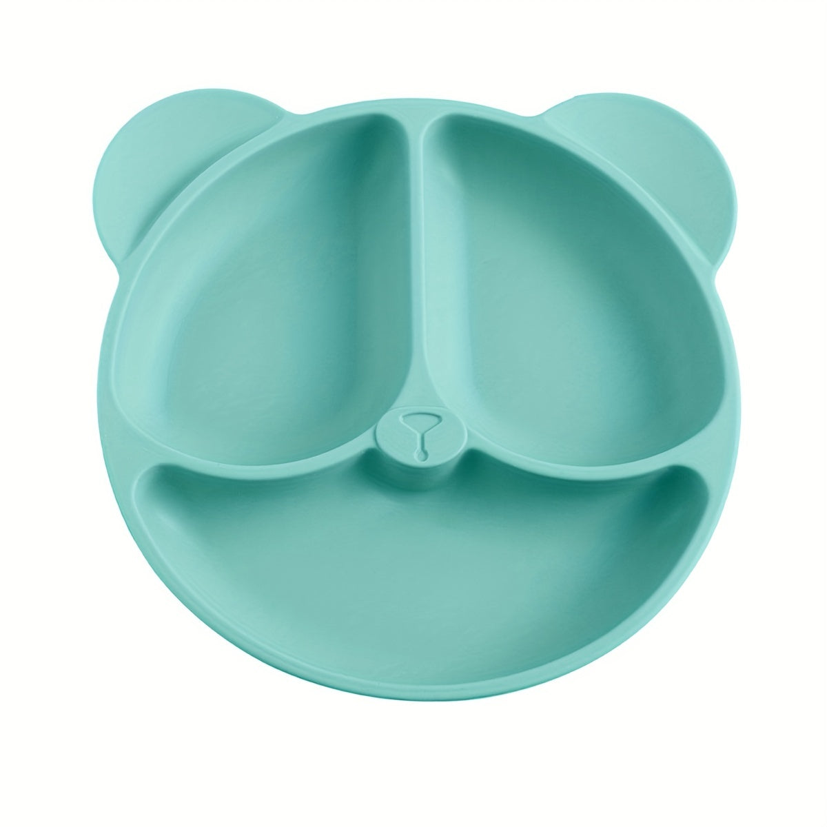 Blue Silicone Feeding Plate with Suction Cup - Three-Section Divided Design for Complementary Foods, Meal Plate with Three Grids, Bear Smiling Design