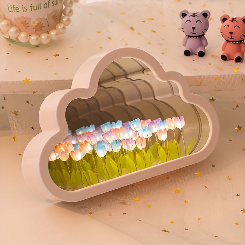 USB-Powered Tulip & Cloud LED Night Light Kit with Adjustable Brightness - Perfect Birthday Gift for Family & Friends