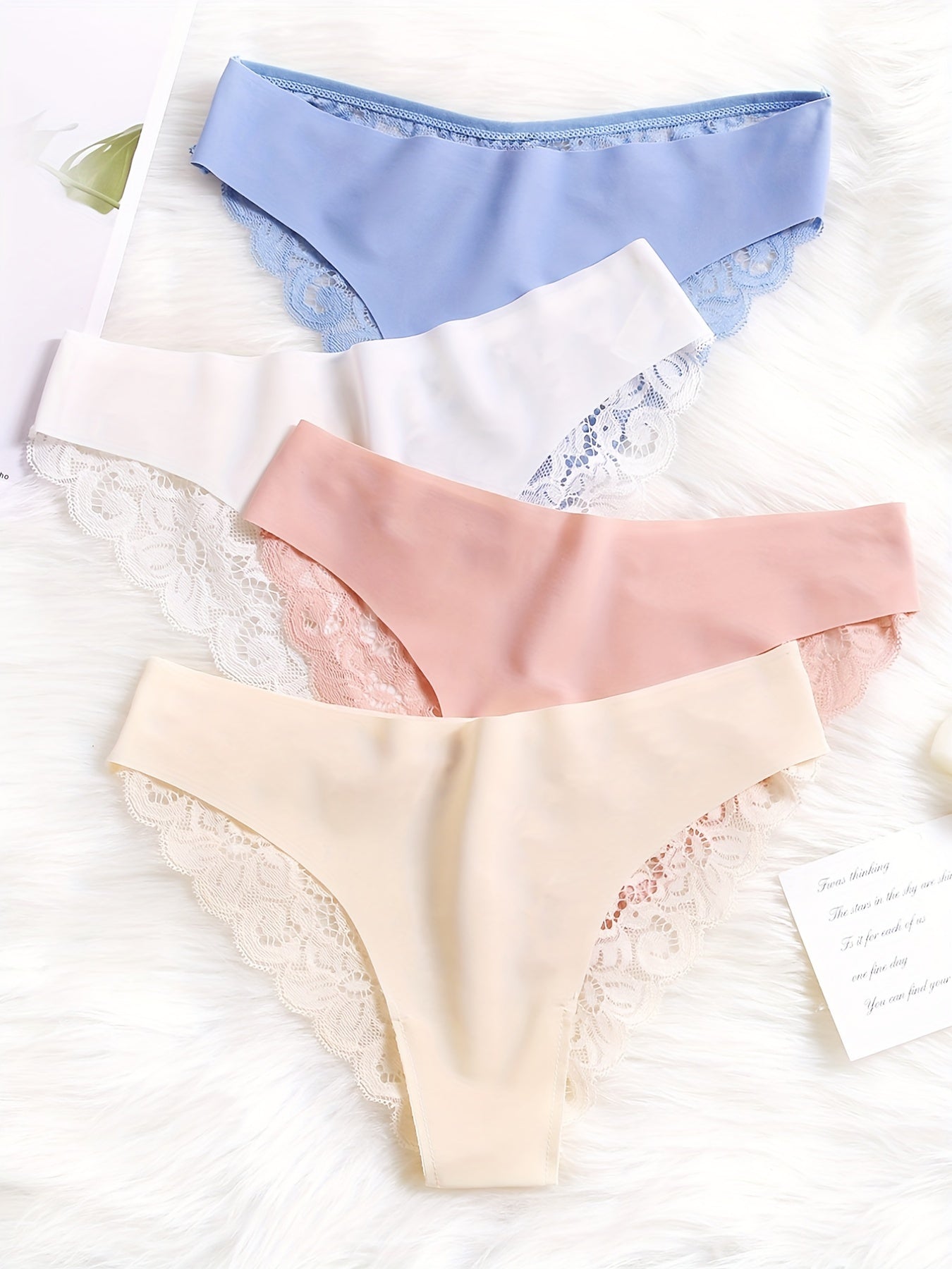 6-piece set of low-rise lace panties for women in various colors, made of breathable nylon with floral lace pattern.