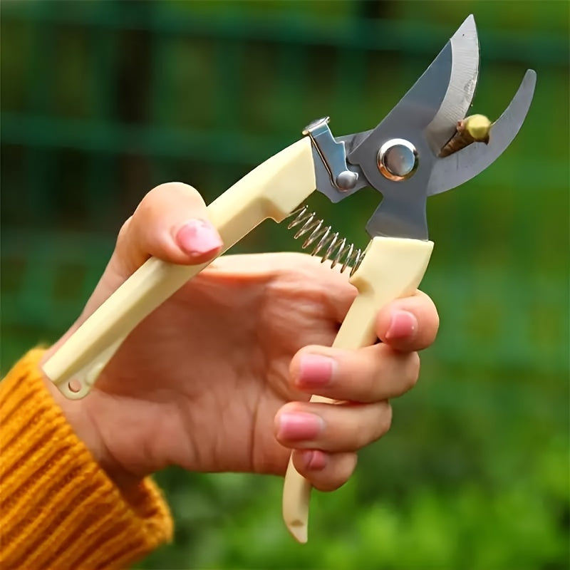 Classic pruning shears with stainless steel blades and ergonomic yellow handle, perfect for trimming flowers and maintaining lawns.