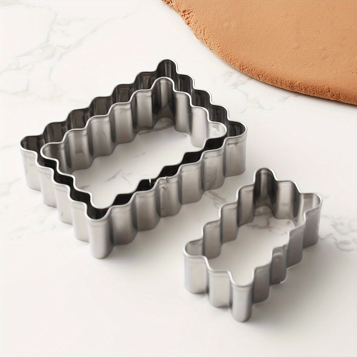 Set of 3 Stainless Steel Cookie Cutters - Includes Zigzag, Rectangle, and Heart Shapes. Ideal for Baking, Durable and Sturdy Pastry and Biscuit Molds. Great for Holiday Baking, Must-Have Kitchen Essentials and Baking Accessories.