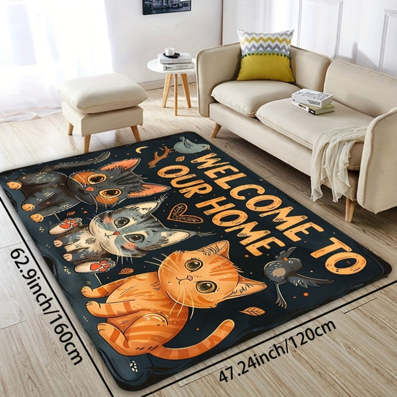 Add a Touch of Adorableness to Your Home with this Cute Cats "Welcome to Our Home" Doormat - Easy to Clean Machine Washable Polyester Non-Slip Rug Perfect for Any Room in Your House or Outdoor Area - Stylish and Functional Mat to Keep Your Space Clean