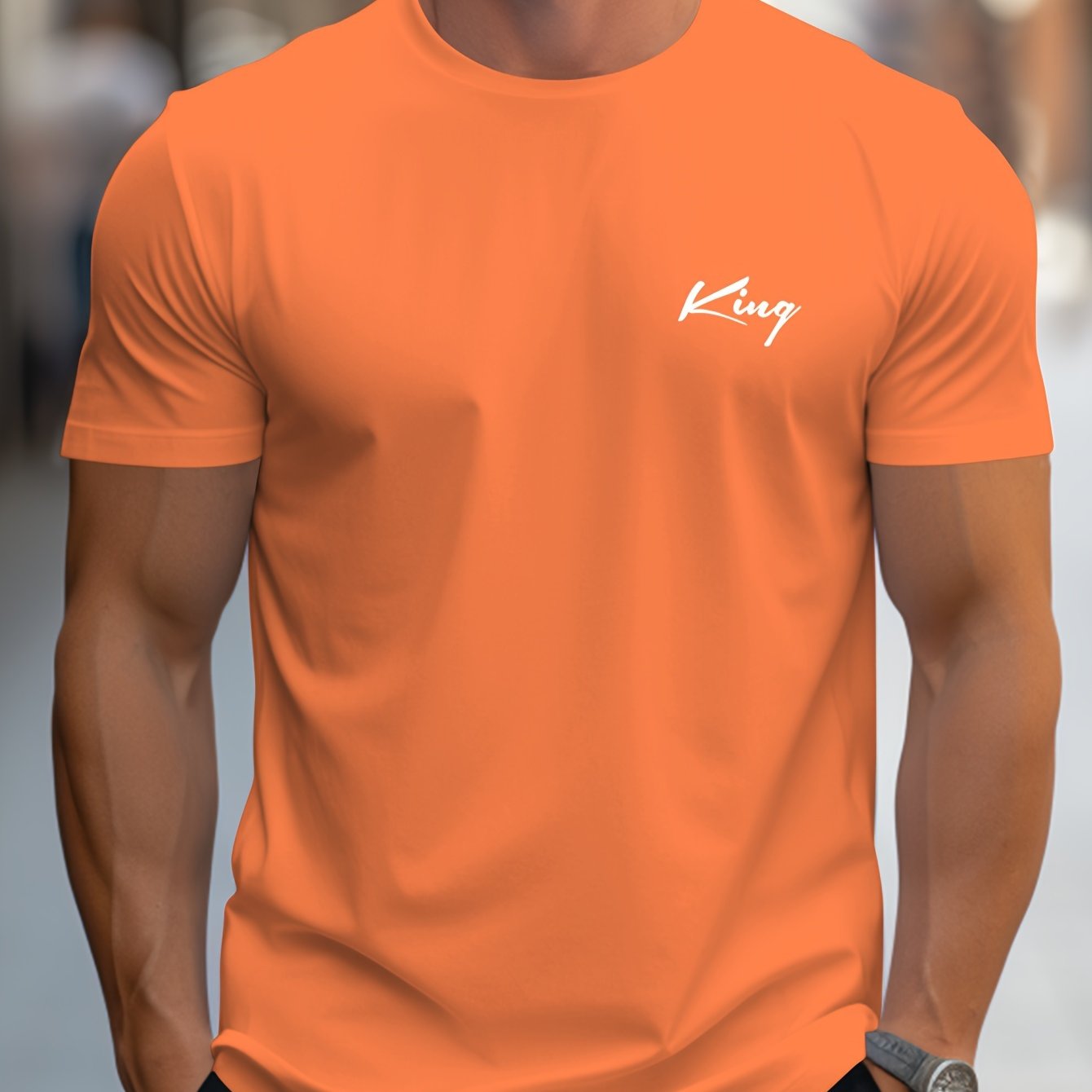 Men's short sleeve tee with KING print, crew neck for summer casual wear.