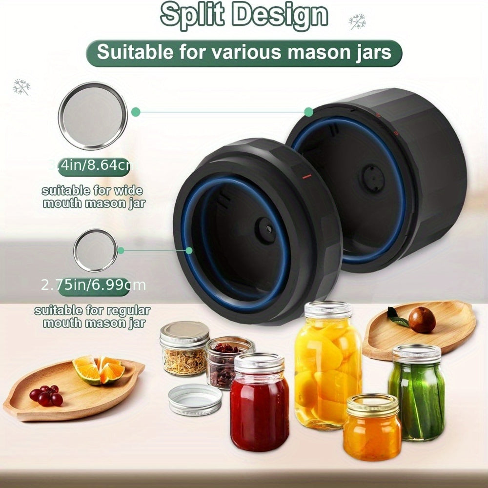 Introducing the 1set Electric Mason Jar Vacuum Sealer - a convenient way to seal your canning jars with both mouth and regular lids. This vacuum sealing machine is perfect for food storage and is compatible with Food Saver, making it a must-have in your