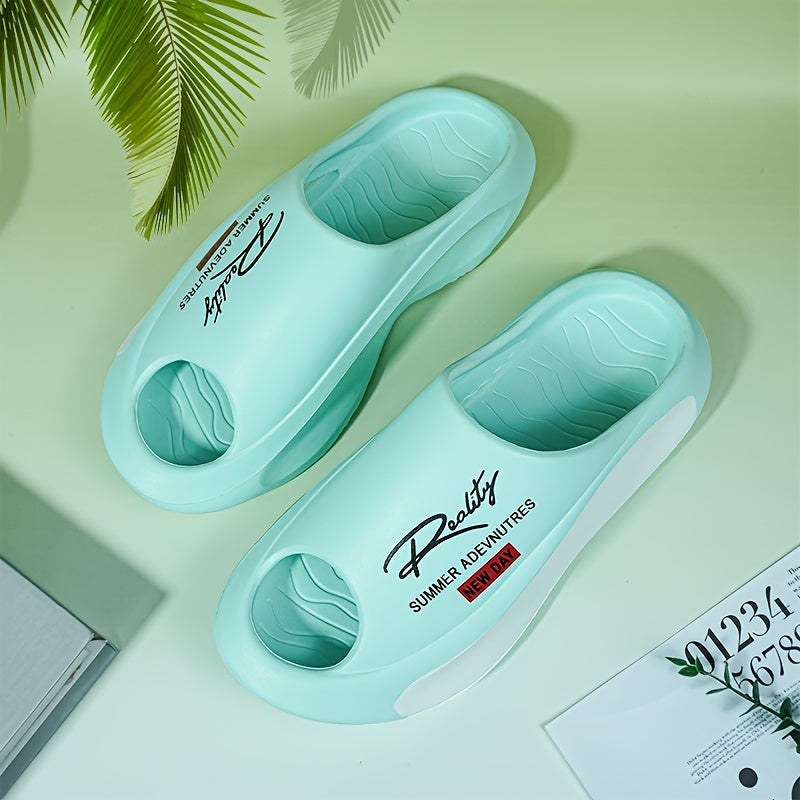 PASTA SUMMER ADVENTURE Lightweight EVA Slides for Men - Non-Slip, Durable, Two-Tone Design with Letter Print, Indoor/Outdoor Use, All-Season Comfort, Casual Footwear