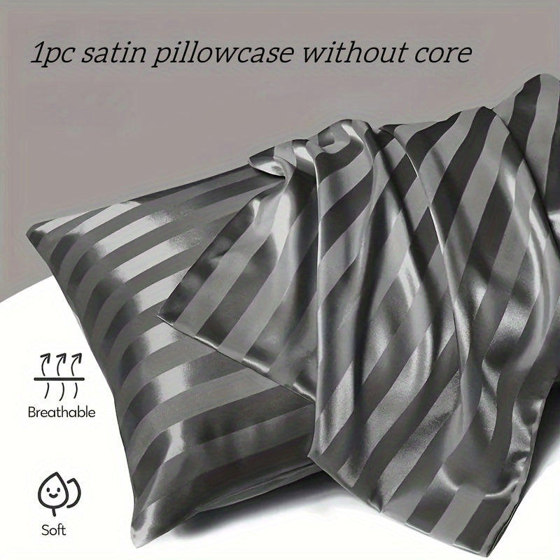 Gentle and Luxurious Striped Satin Pillowcase with Envelope Closure - Easy to Clean, Ideal for Bedroom and Guest Room Décor.